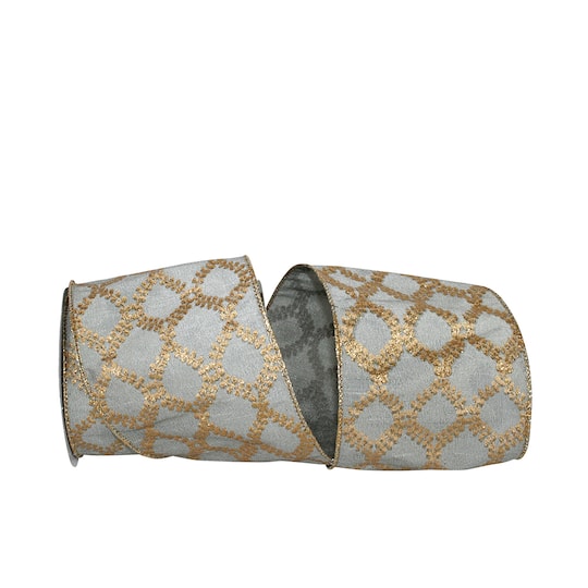 The Ribbon Roll 4" x 10yd. Wired Filigree Crest Dupione Ribbon